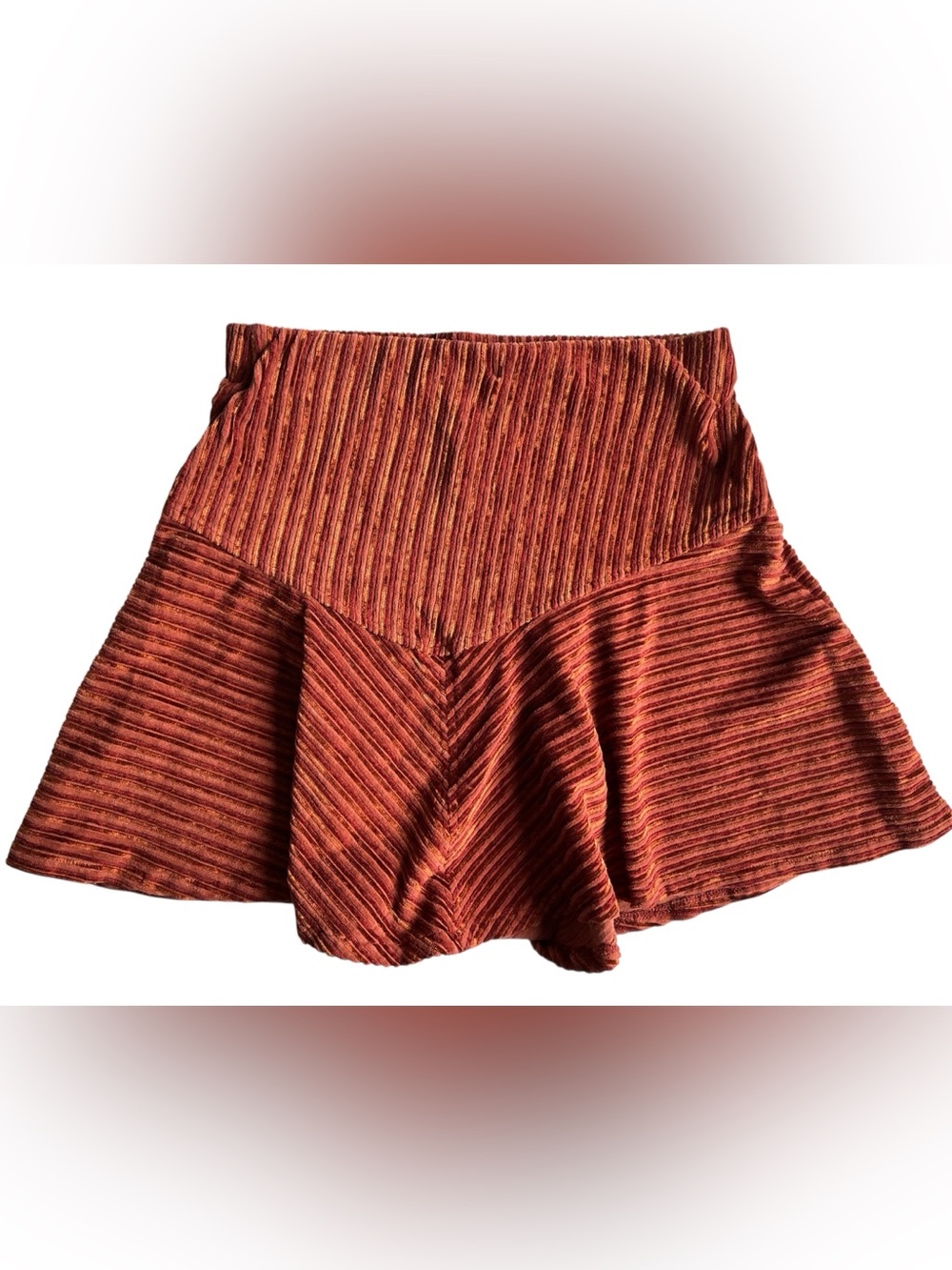 Free People Camden Ribbed Flared Mini Skirt- burnt orange - Picture 2 of 7